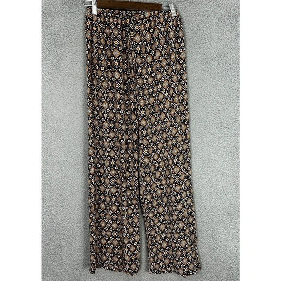 Earthbound Trading Co Pants Womens Small Brown Geometric Wide Leg Pull On Boho‎ - Picture 1 of 8